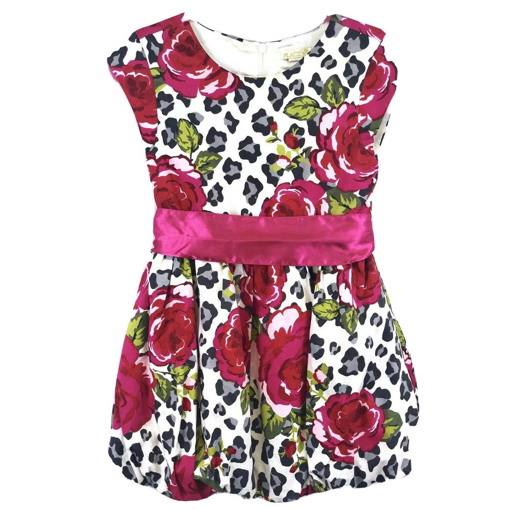 GYMBOREE Red & Ivory Rose Print Lined Party Dress Size 5